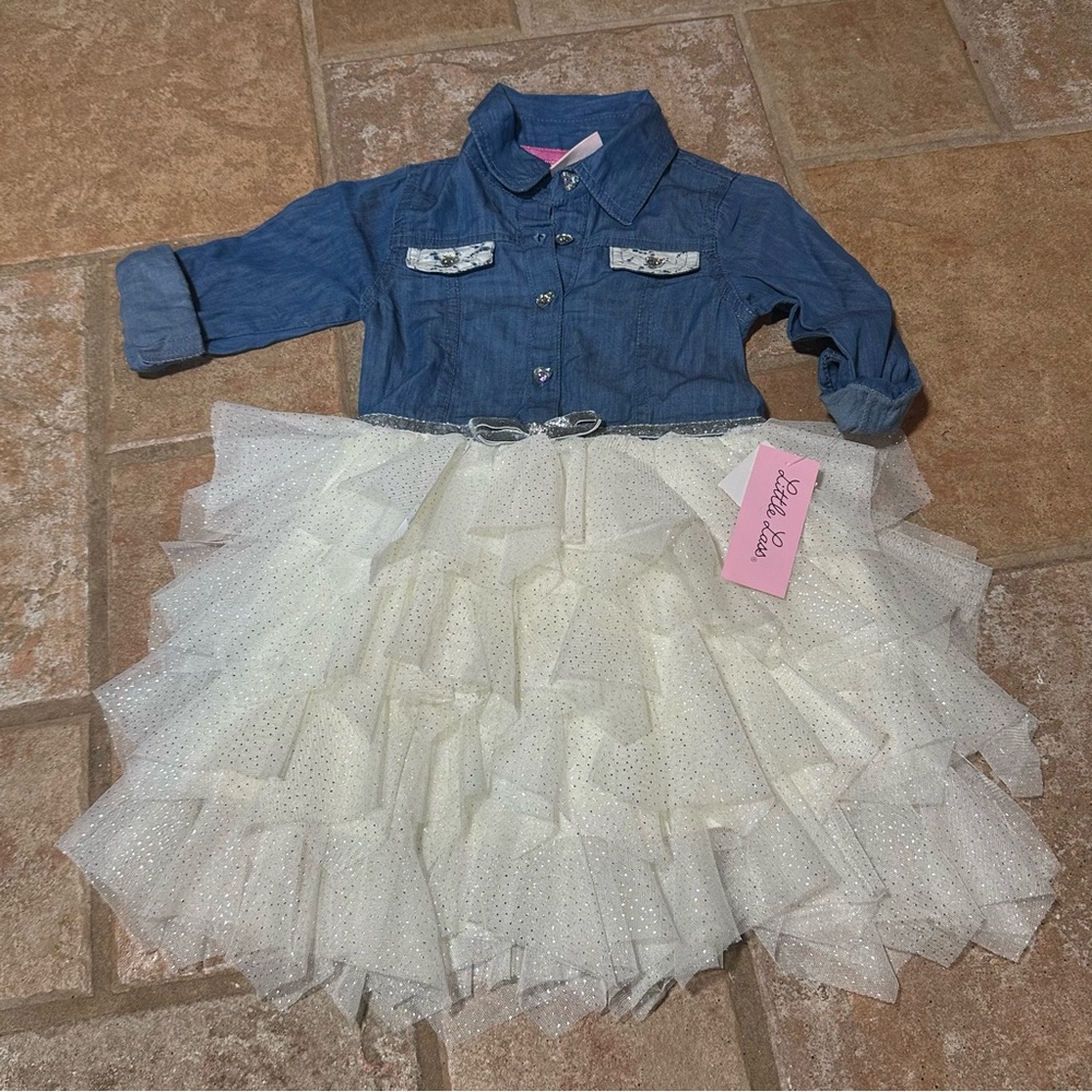 NWT Little Lass Denim Lace Tulle Dress - 24m